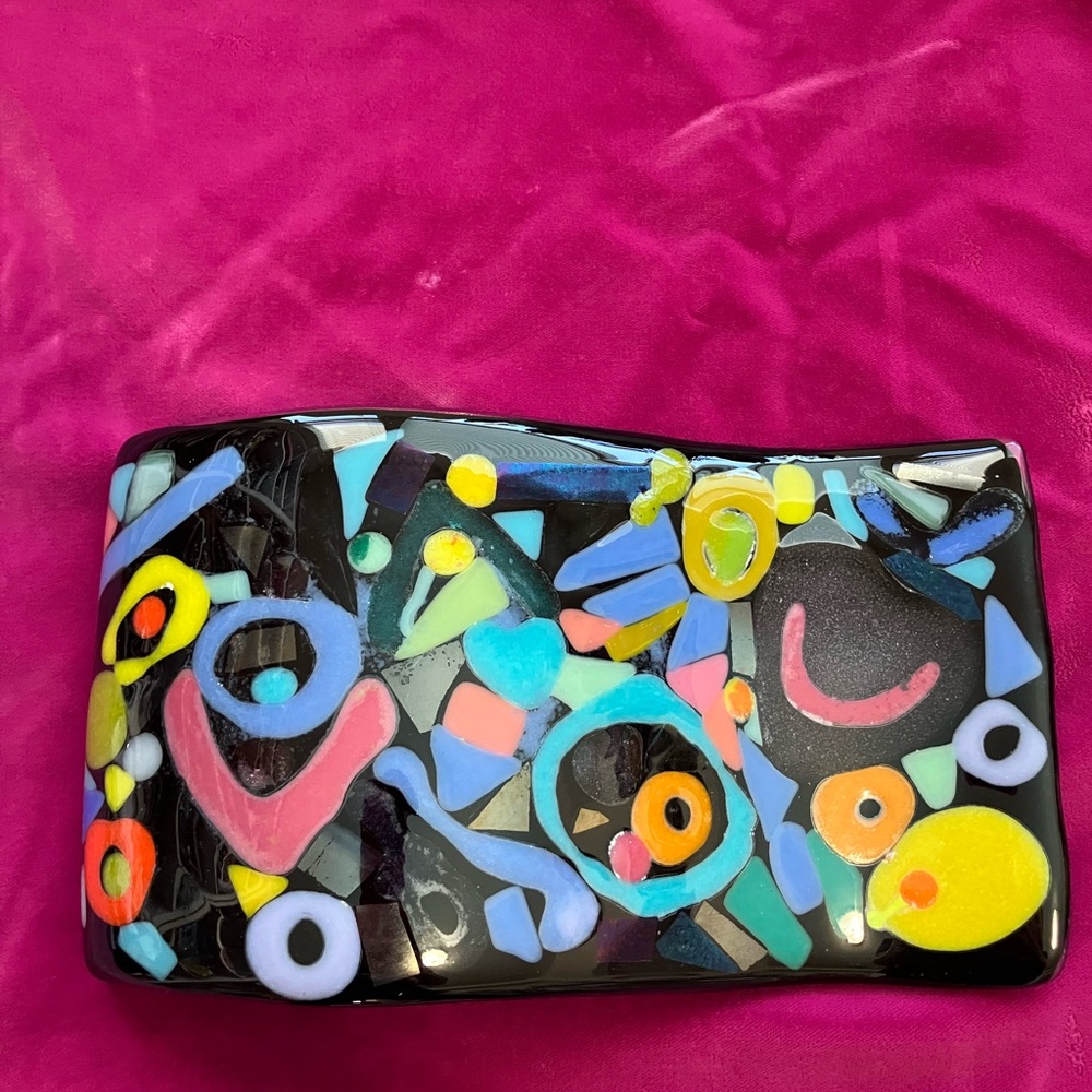 Night Magic “Handmade Fused Art Glass Wave Original 10.”x5” Freestanding